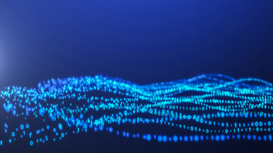 3D illustration Rendering of binary code wave pattern Abstract background.Futuristic Particles for business,Science and technology background
