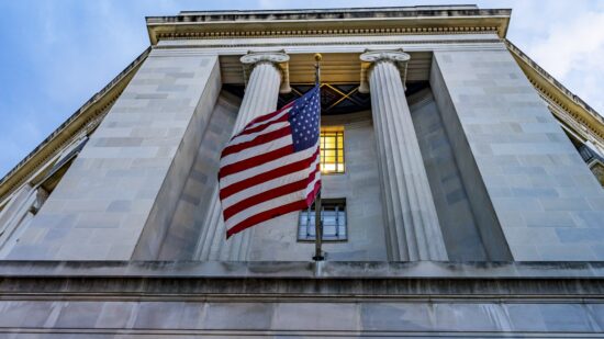 Facade Flags  Justice Department Building Washington DC